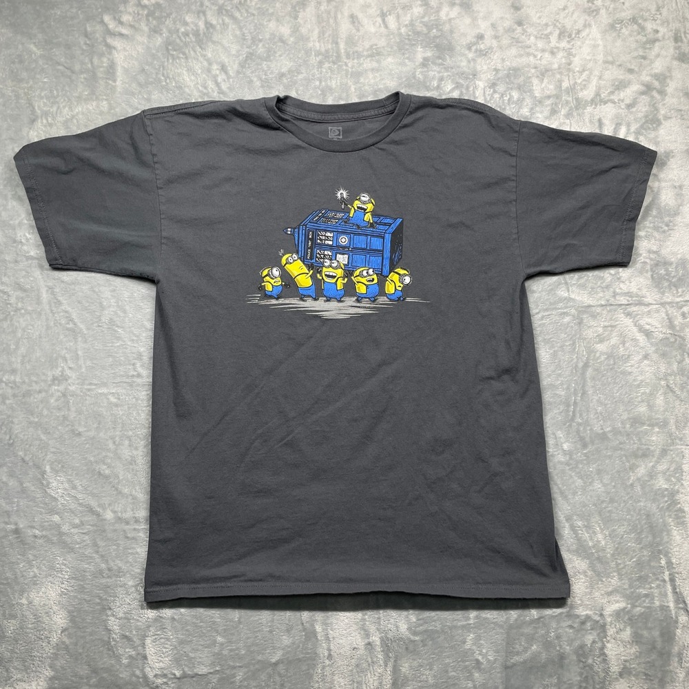Minions Doctor Who TARDIS Mashup TeeFury T-Shirt Mens Large Gray Graphic Tee